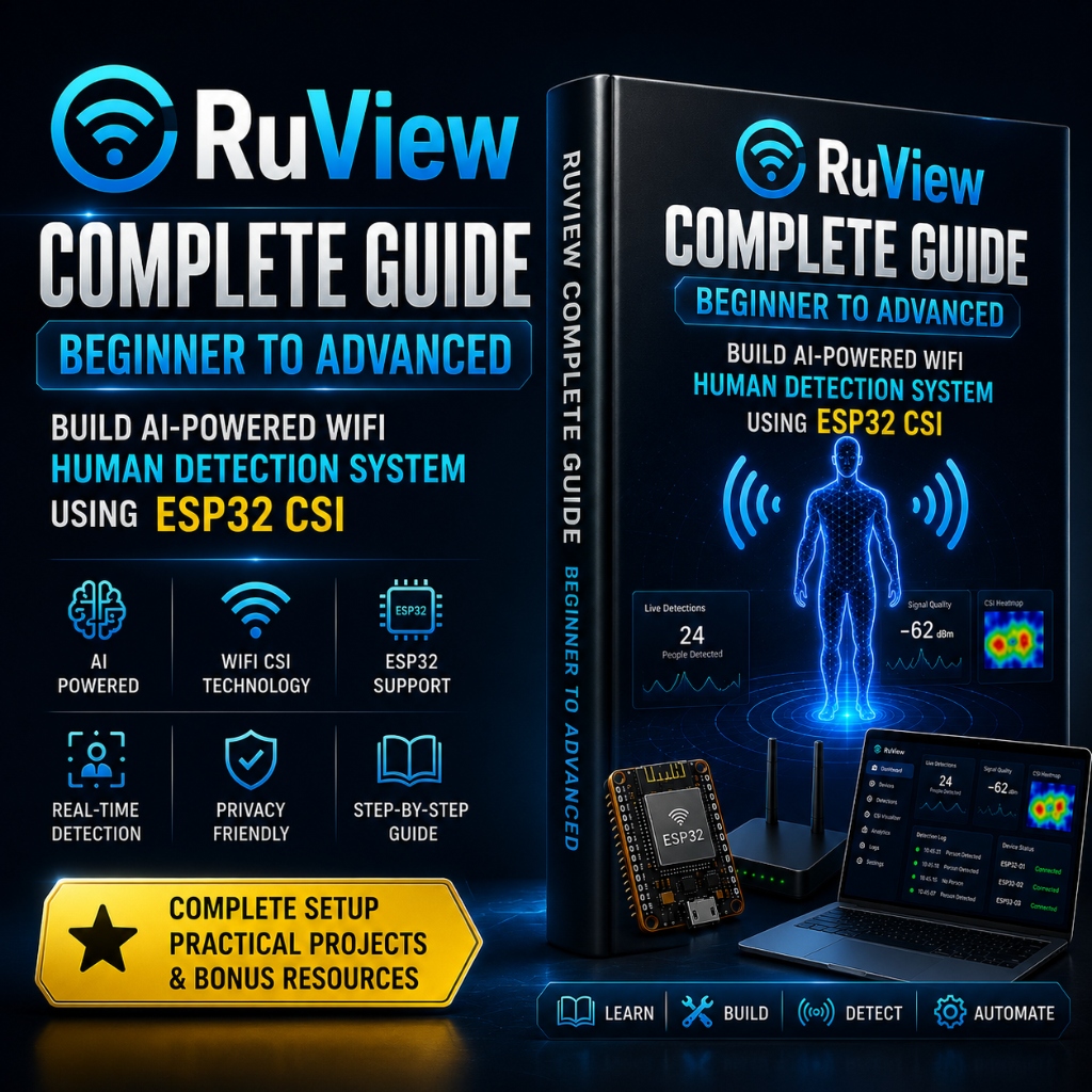 RuView Complete Setup Guide Ebook Cover showing ESP32 CSI WiFi sensing setup details